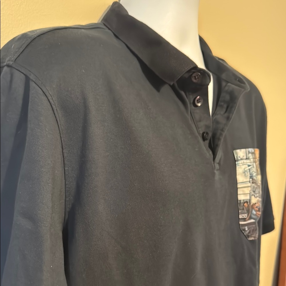 Classic Black Polo Shirt with Diego Rivera Mural Pocket - Picture 5 of 9